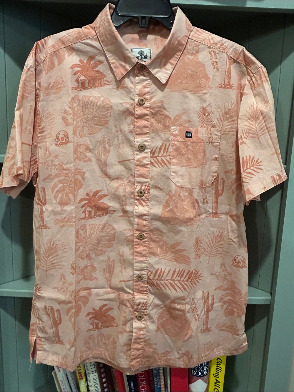 Short Sleeve Button-Down Shirt - Peach Tropical Print